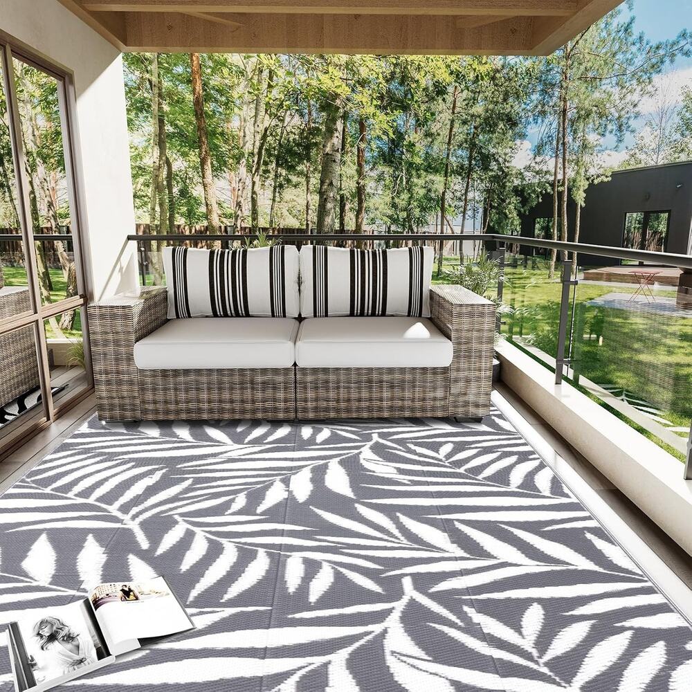 OLANLY Outdoor Rug 6x9 Grey White Reversible Waterproof Patio RV Camping New - Picture 7 of 8